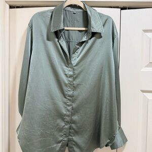 Daily Drills Sage Green silk button down & pants M/L